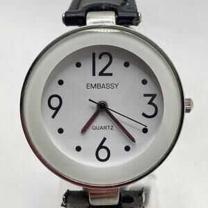 Embassy Quartz Ladies Watch White Face w White Leather Band New Battery!